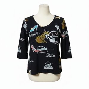 Chic Black Graphic Long Sleeve Top